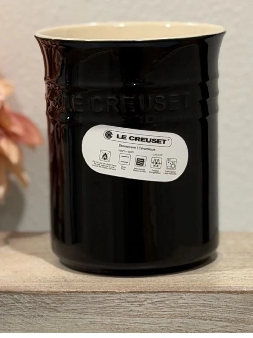 Le Creuset Shiny Black Onyx Utensil Crock Stoneware 1l Holder Vase 5.75h NWT